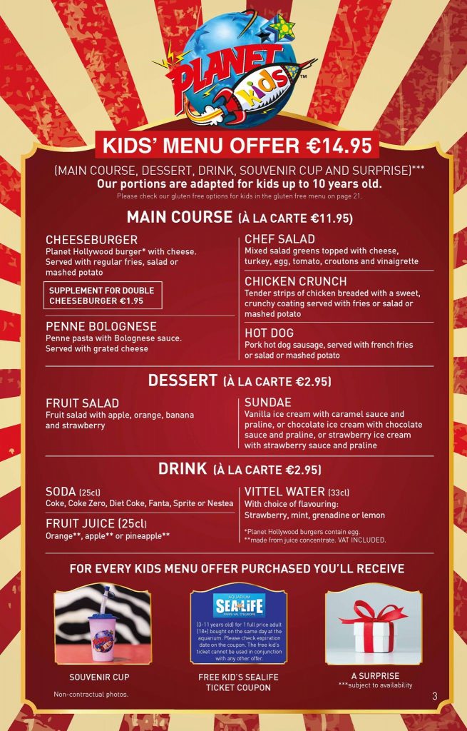 The Hollywood menu at Disney Village