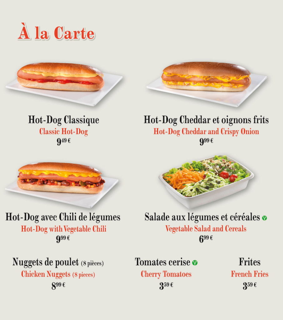 Menu du Casey’s Corner au Parc Disneyland Restaurants / Menus