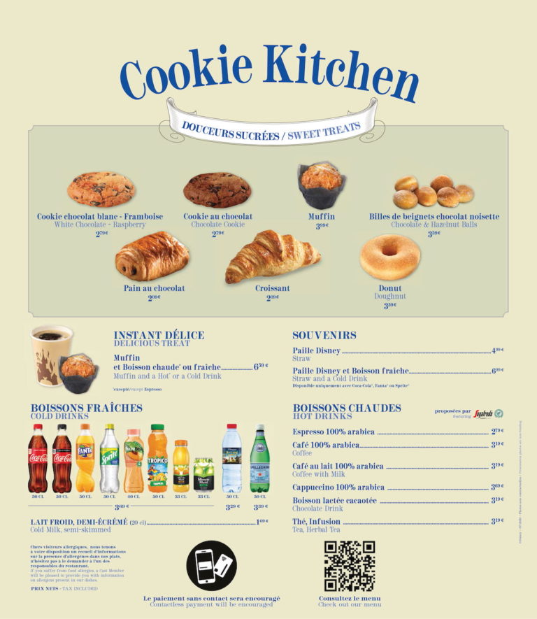 Menu du Cookie Kitchen au Parc Disneyland Restaurants / Menus Wish2Dream