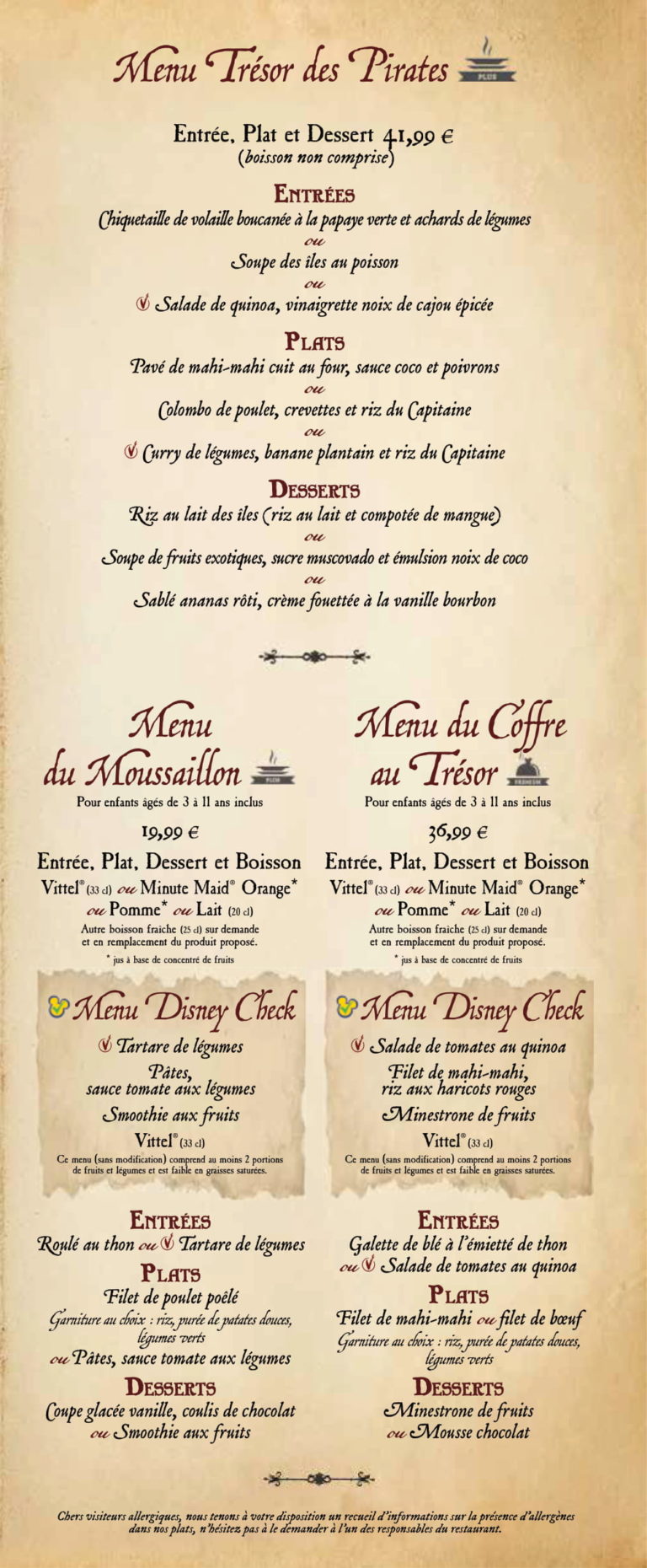 Menu du restaurant Captain Jack’s – Le Restaurant des Pirates ...